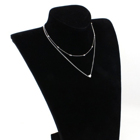 4 for $20 Layered Heart Choker Necklace (Silver) - Picture 3 of 6